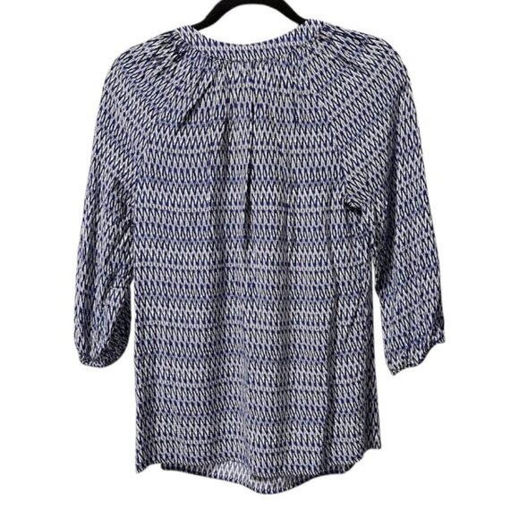 Kenar Blue Black white Patterned Blouse 3/4 Sleeve Elastic Cuff Women's Small - Picture 2 of 8